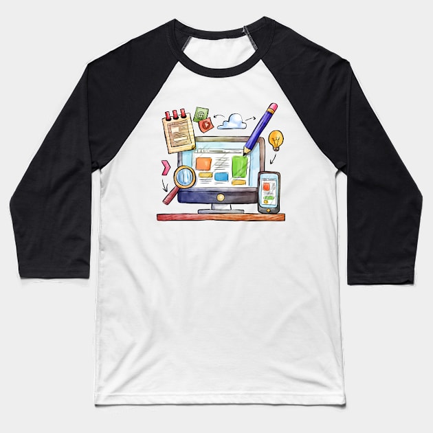 Web Design Illustration Baseball T-Shirt by Mako Design 